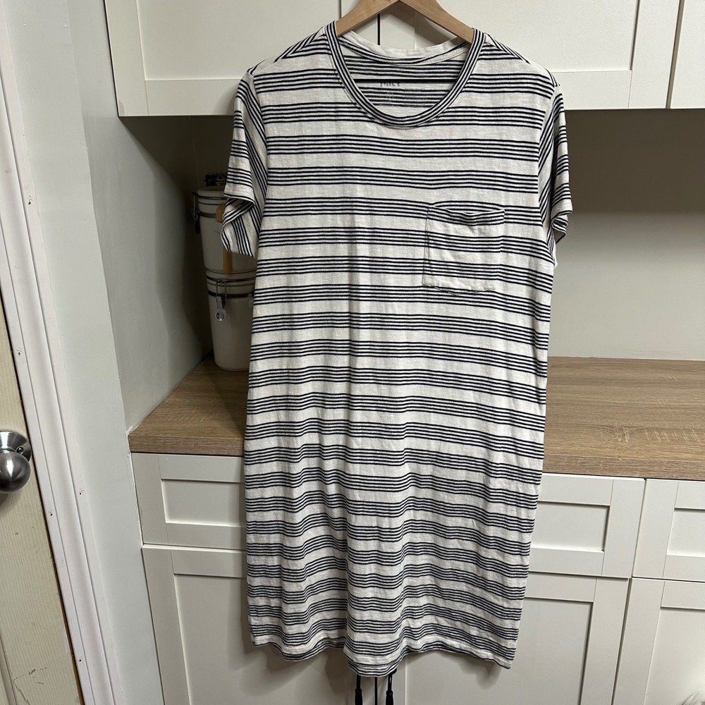 Pact Softspun Pocket T-Shirt Dress Womens L Striped Organic Cotton Summer Casual